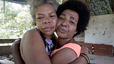 On Behalf of the Living. Reconciliation between two adoptive sisters, Asap and Ninou, 2016, still from film. Camera Christian Suhr.