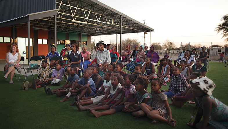 Screening of A Kalahari Family in Tsumkwe, Namibia. Photo by Frank Aveni